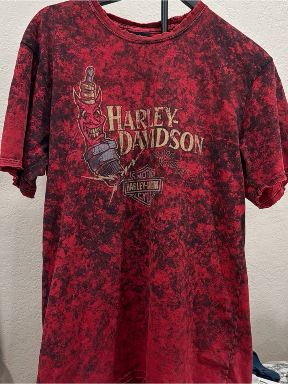 Harley-Davidson Red and Black Acid-Wash Graphic Tee RED LAVA HILLBILLY